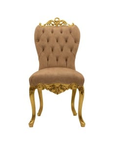 Καρέκλα τραπεζαρίας με φύλλο χρυσού και ύφασμα μπέζ βελούδο αδιάβροχο αλέκιαστο RIS-5209