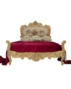 Κρεβάτι σε στύλ Γαλλικό με φύλλο χρυσού και αλέκιαστο αδιάβροχο βελούδο με πολύχρωμα σχέδια λουλουδιών RIS-0013