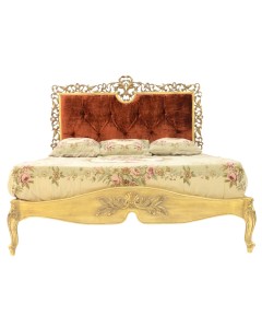 Κρεβάτι χειροποίητο Μπαρόκ με φύλλο χρυσού και μπροντζέ βελούδο καπιτονέ στο κεφαλάρι RIS-0016