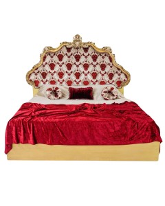 Κρεβάτι χειροποίητο σε στύλ Γαλλικό με φύλλο χρυσού και ανάγλυφο ύφασμα βελούδο υψηλής ποιότητας RIS-0022