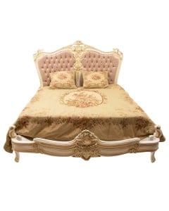 Κρεβάτι Μπαρόκ χειροποίητο με φύλλο χρυσού και ύφασμα υψηλής ποιότητας βελούδο καπιτονέ RIS-0025