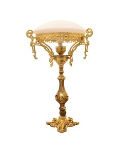 Επιτραπέζιο φωτιστικό απο μπρούτζο με φύλλο χρυσού και λευκή πορσελάνη στο καπέλο RIS-13358