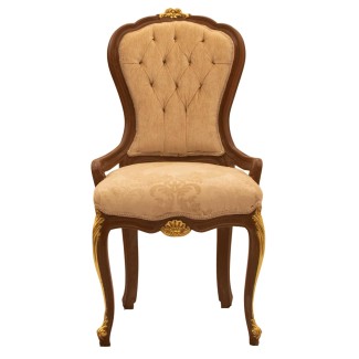 Καρέκλα τραπεζαρίας Λουί Κένζ σε καρυδί χρώμα και ύφασμα βελούδο με ανάγλυφα σχέδια μπέζ ΜΚ-5206-chair ΜΚ-5206 