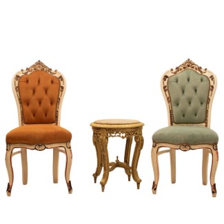 Σέτ σαλονιού με δύο καρέκλες Μπαρόκ απο αλέκιαστο αδιάβροχο ύφασμα σε πορτοκαλί και μέντα χρώμα ΜΚ- 9124-baroque set ΜΚ- 9124 