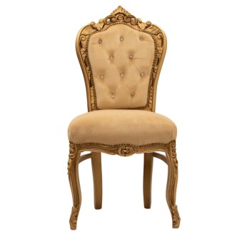 Καρέκλα τραπεζαρίας Μπαρόκ με φύλλο χρυσού και κρέμ ύφασμα αδιάβροχο-αλέκιαστο με κρύσταλλα τύπου swarovski ΜΚ-5188-chair ΜΚ-5188 