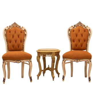 Σέτ σαλονιού με δύο καρέκλες Μπαρόκ απο αλέκιαστο αδιάβροχο ύφασμα σε πορτοκαλί χρώμα ΜΚ- 9121-Baroque set ΜΚ- 9121 