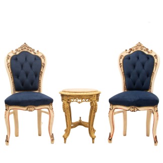 Σέτ σαλονιού με δύο καρέκλες Μπαρόκ απο αλέκιαστο αδιάβροχο ύφασμα σε blue electric χρώμα ΜΚ- 9123-baroque set  ΜΚ- 9123 