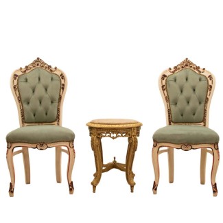 Σέτ σαλονιού με δύο καρέκλες Μπαρόκ απο αλέκιαστο αδιάβροχο ύφασμα σε μέντα χρώμα ΜΚ- 9125-baroque set ΜΚ- 9125 