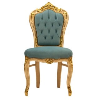 Καρέκλα μπαρόκ με φύλλο χρυσού και αλέκιαστο αδιάβροχο τιρκουάζ ύφασμα βελούδο καπιτονέ RIS-5211-CHAIR RIS-5211 